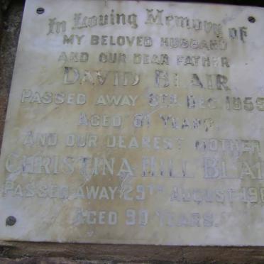 BLAIR David -1955 &amp; Christina Hill -1964