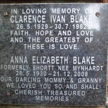 BLAKE Clarence Ivan 1929-1982 &amp; Anna Elizabeth MYNHARDT formerly SHORT 1930-2008