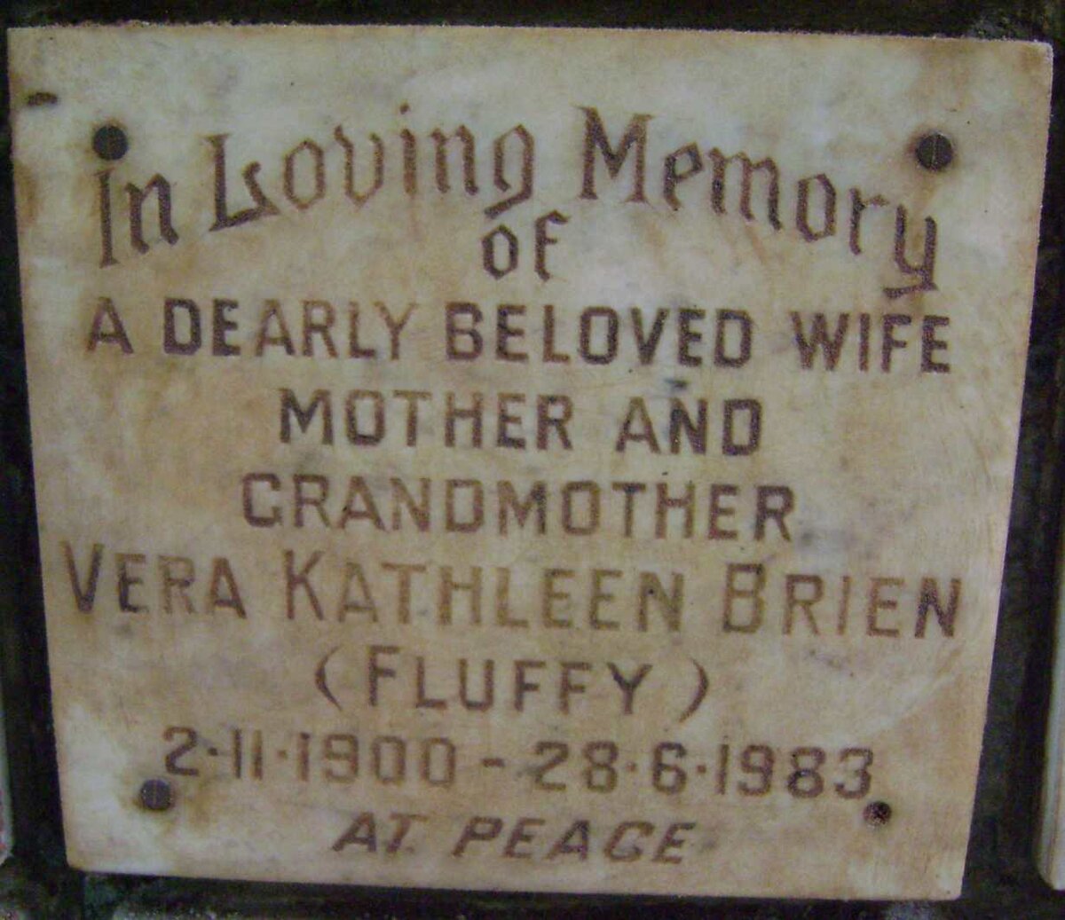 BRIEN Vera Kathleen 1900-1983