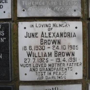 BROWN William 1925-1991 &amp; June Alexandria 1930-1985