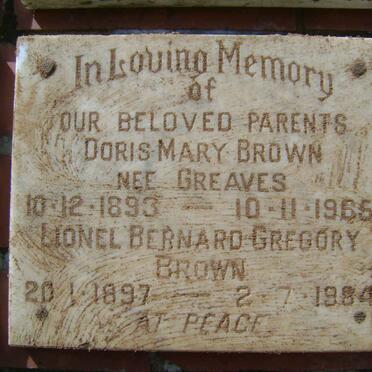 BROWN Lionel Bernard Gregory 1897-1984 &amp; Doris Mary GREAVES 1893-1965