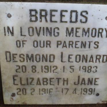 BREEDS Desmond Leonard 1912-1983 &amp; Elizabeth Jane 1916-1991