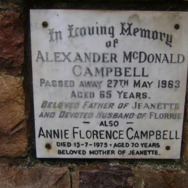 CAMPBELL Alexander McDonald -1963 &amp; Annie Florence -1975