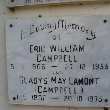 CAMPBELL Eric William 1906-1955 :: LAMONT Gladys May formerly CAMPBELL 1896-1975