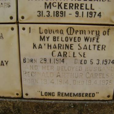 CARELSE Reginald Arthur 1914-1975 &amp; Katharine Salter 1914-1974