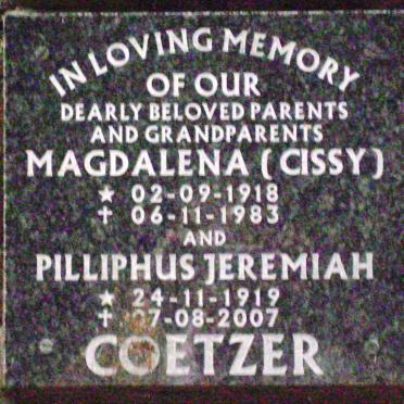 COETZER Pilliphus Jeremiah 1919-2007 &amp; Magdalena 1918-1983