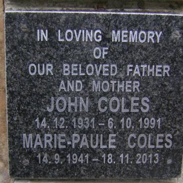 COLES John 1931-1991 &amp; Marie-Paule 1941-2013