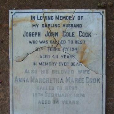 COOK Joseph John Cole -1941 &amp; Anna Margaretha Maree 1900-1974
