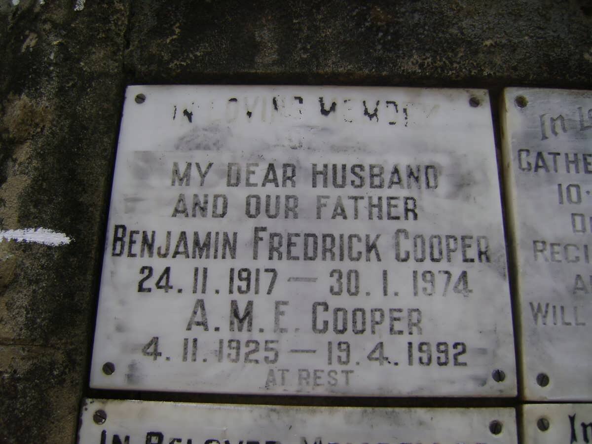 COOPER Benjamin Fredrick 1917-1974 &amp; A.M.E 1925-1992