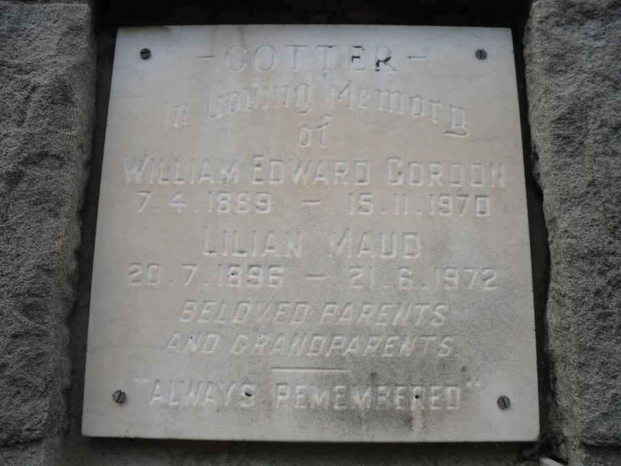 COTTER Willam Edward Gordon 1889-1970 &amp; Lilian Maud 1896-1972