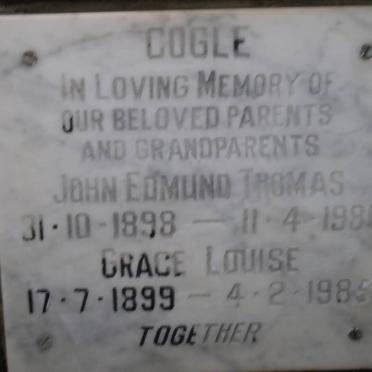 COGLE John Edmund Thomas 1898-1980 &amp; Grace Louise 1899-1985
