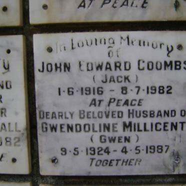 COOMBS John Edward 1916-1982 &amp; Gwendoline Millicent 1924-1987