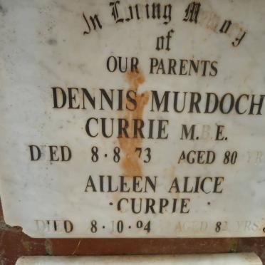 CURRIE Dennis Murdoch -1973 &amp; Aileen Alice -1994