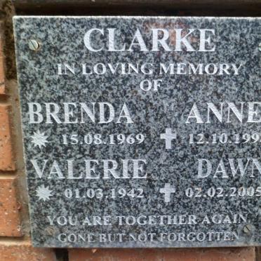CLARKE Valerie -1942 :: CLARKE Brenda -1969 :: CLARKE  Anne -1998 :: CLARKE Dawn -2005