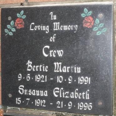 CREW Bertie Martin 1921-1991 &amp; Susanna Elizabeth 1912-1996