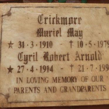 CRICKMORE Cyril Robert Arnold 1914-1994 &amp; Muriel May 1910-1979