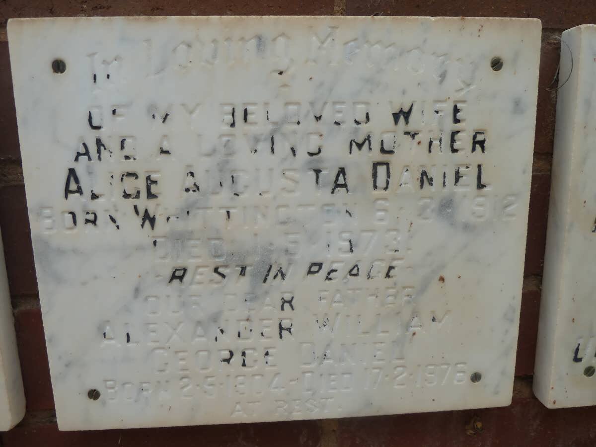 DANIEL Alexander William George 1904-1976 &amp; Alice Augusta WHITTINGTON 1912-1973