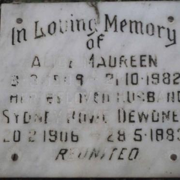 DEWDNEY Sydney Rowe 1906-1983 &amp; Alice Maureen 1909-1982