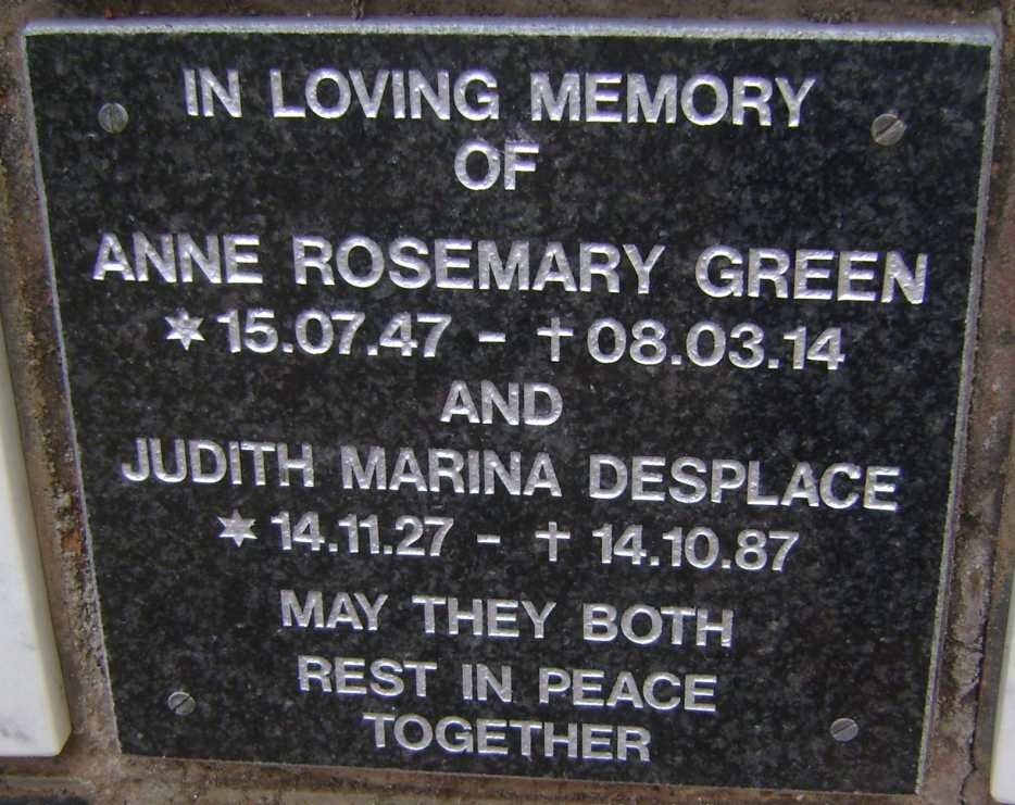 DESPLACE Judith Marina 1927-1987 :: GREEN Anne Rosemary 1947-2014