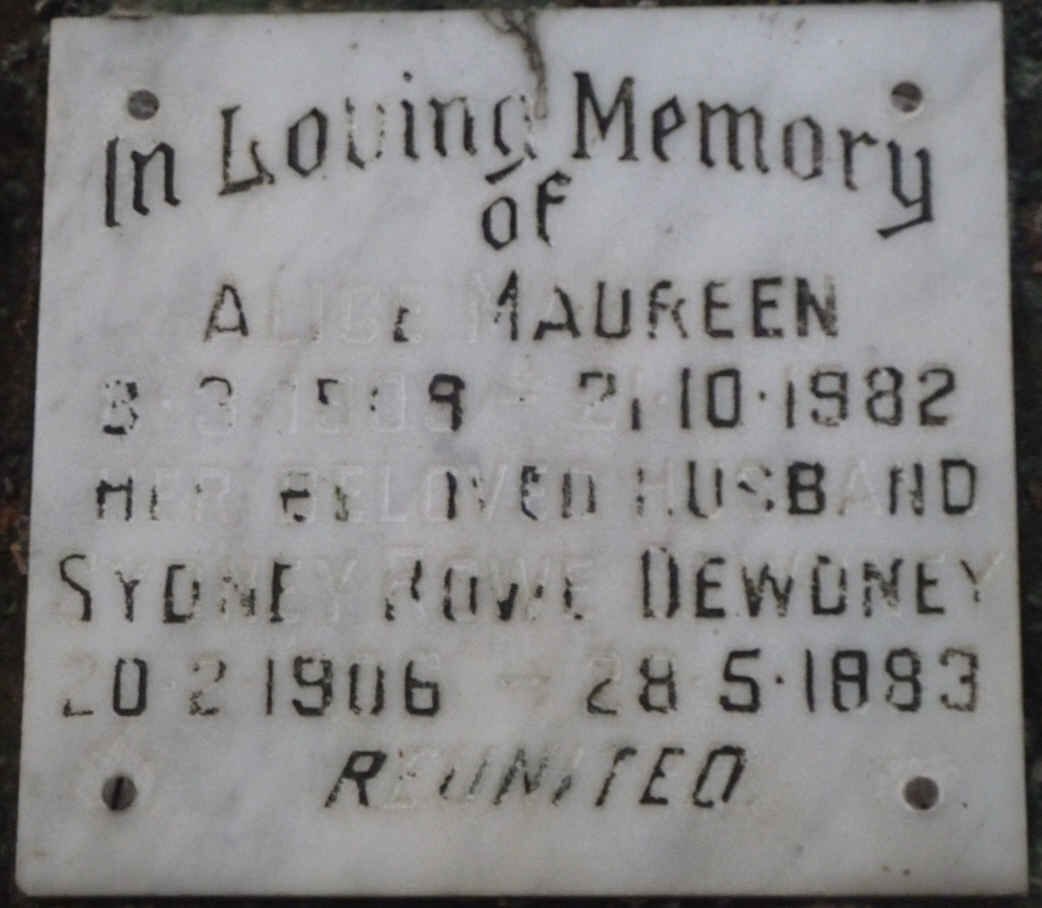 DEWDNEY Sydney Rowe 1906-1983 &amp; Alice Maureen 1909-1982