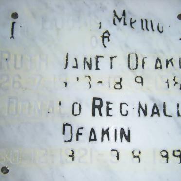 DEAKIN Donald Reginald 1921-1992 &amp; Ruth Janet 1923-1980