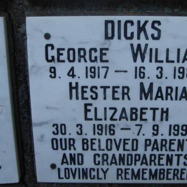 DICKS George William 1917-1987 &amp; Hester Maria Elizabeth 1916-1994