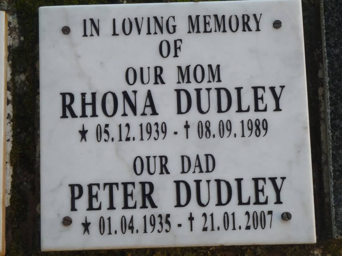 DUDLEY Peter 1935-2007 &amp; Rhona 1939-1989