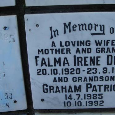 DUNN Graham Patrick 1985-1992 :: DUNN Falma Irene 1920-1987