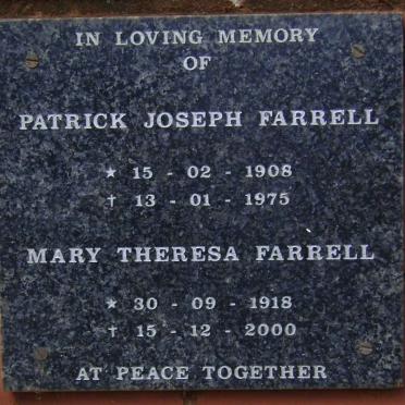 FARRELL Patrick Joseph 1908-1975 &amp; Mary Theresa 1918-2000 