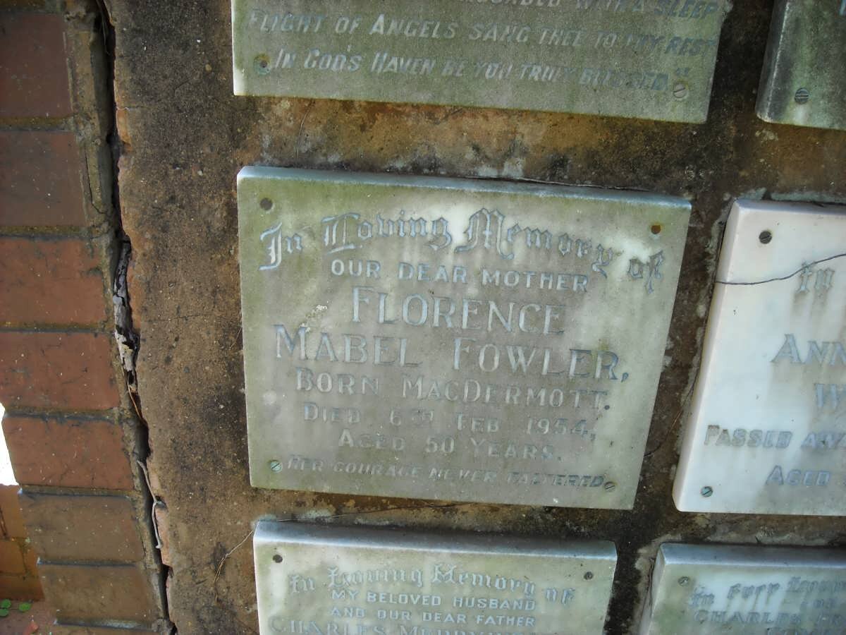 FOWLER Florence Mabel nee McDERMOTT -1954