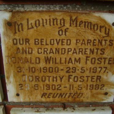 FOSTER Donald William 1900-1977 &amp; Dorothy 1902-1982