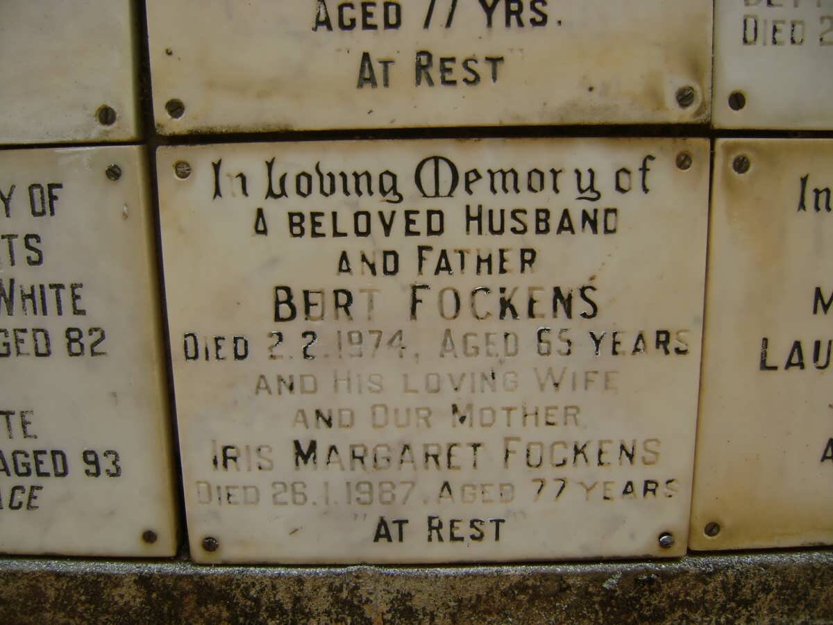 FOCKENS Bert -1974 &amp; Iris Margaret -1987