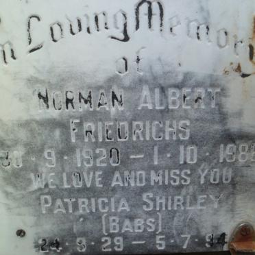 FRIEDRICHS Norman Albert 1920-1986 &amp; Patricia Shirley 1929-1994