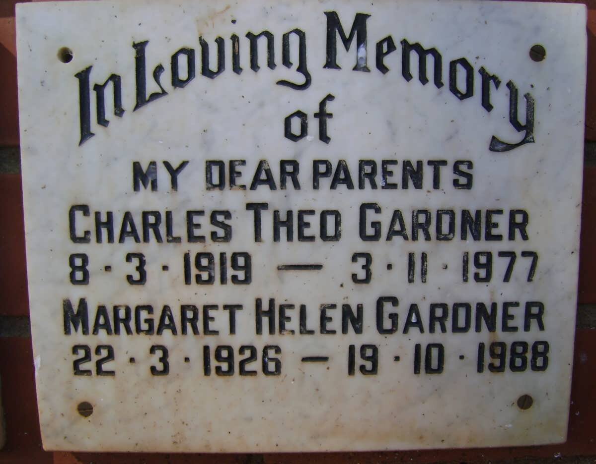 GARDNER Charles Theo 1919-1977 &amp; Margaret Helen 1926-1988