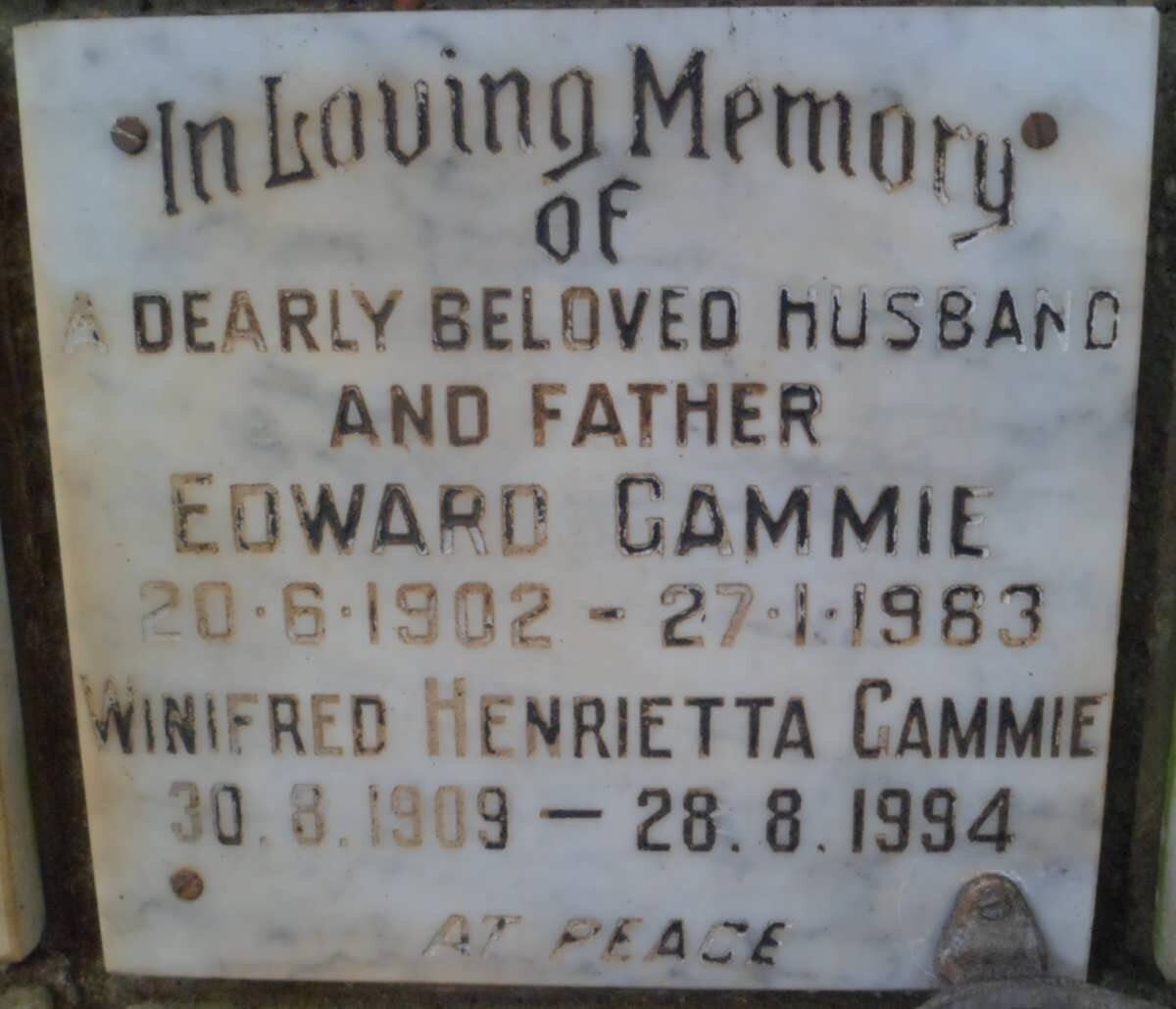 GAMMIE Edward 1902-1983 &amp; Winifred Henrietta 1909-1994