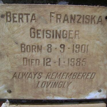 GEISINGER Berta Franziska 1901-1985
