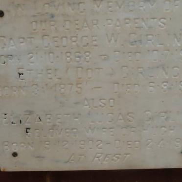 GIRLING George W. 1868-1957 &amp; Ethel 1875-1957 :: GIRLING Elizabeth Lucas 1902-1973