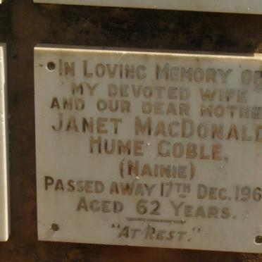 GOBLE Janet MacDonald Hume -1960