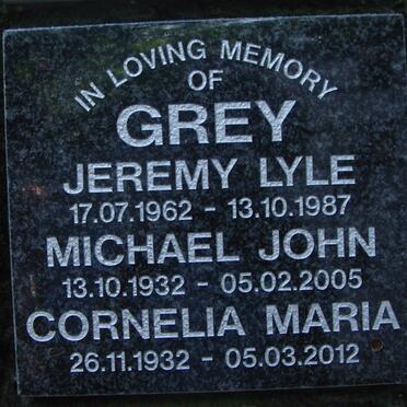 GREY Michael John 1932-2005 &amp; Cornelia Maria 1932-2012 :: GREY Jeremy Lyle 1962-1987