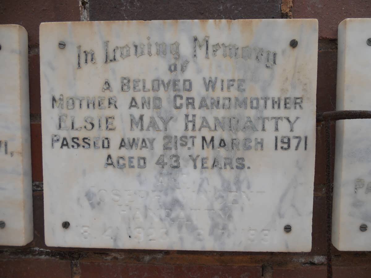 HANRATTY Joseph Vincent 1923-1991 &amp; Elsie May -1971