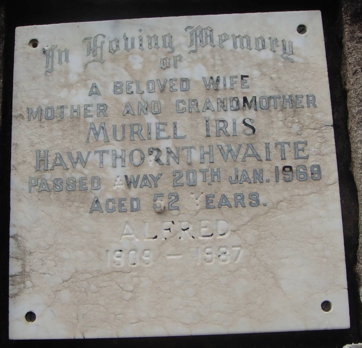 HAWTHORNTHWAITE Alfred 1909-1987 &amp; Muriel Iris -1969