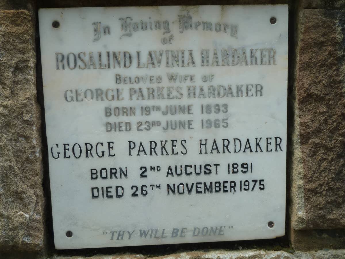 HARDAKER George Parkes 1891-1975 &amp; Rosalind Lavinia 1893-1965