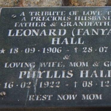 HALL Leonard 1906-1988 &amp; Phyllis 1922-1996
