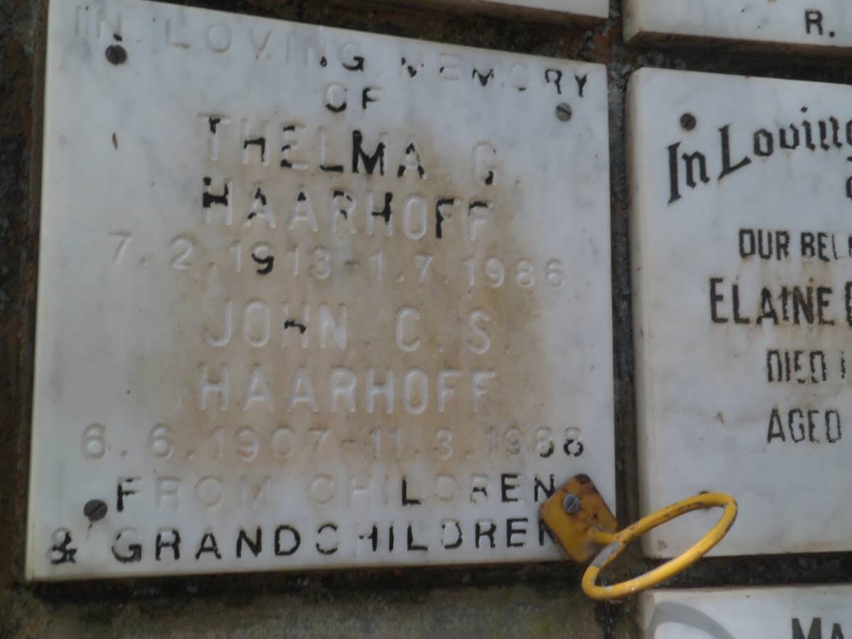 HAARHOFF John C.S. 1907-1988 &amp; Thelma G. 1913-1986