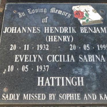 HATTINGH Johannes Hendrik Benjamin 1932-1995 &amp; Evelyn Cicilia Sabina 1937-