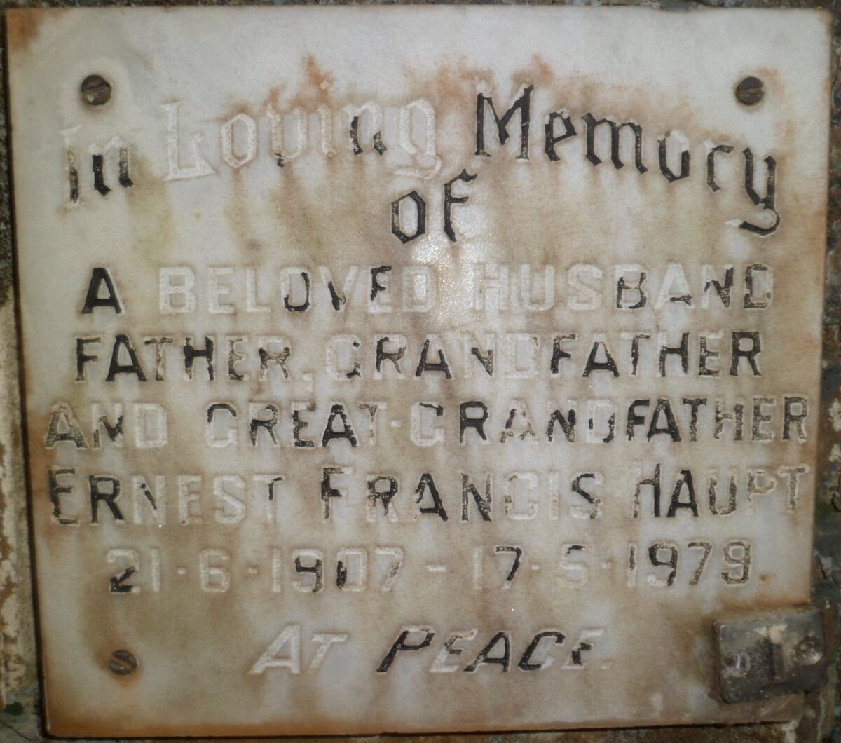 HAUPT Ernest Francis 1907-1979