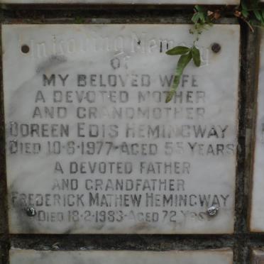 HEMINGWAY Frederick Mathew -1983 &amp; Doreen Edis -1977