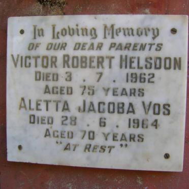 HELSDON Victor Robert -1962 &amp; Aletta Jacoba VOS -1964