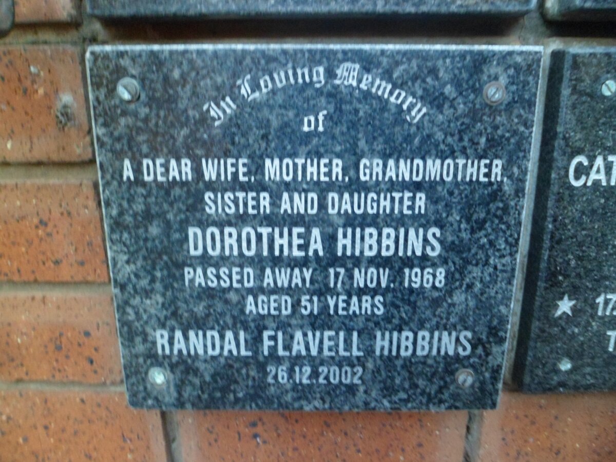 HIBBINS Randal Flavell -2002 :: HIBBINS Dorothea   -1968