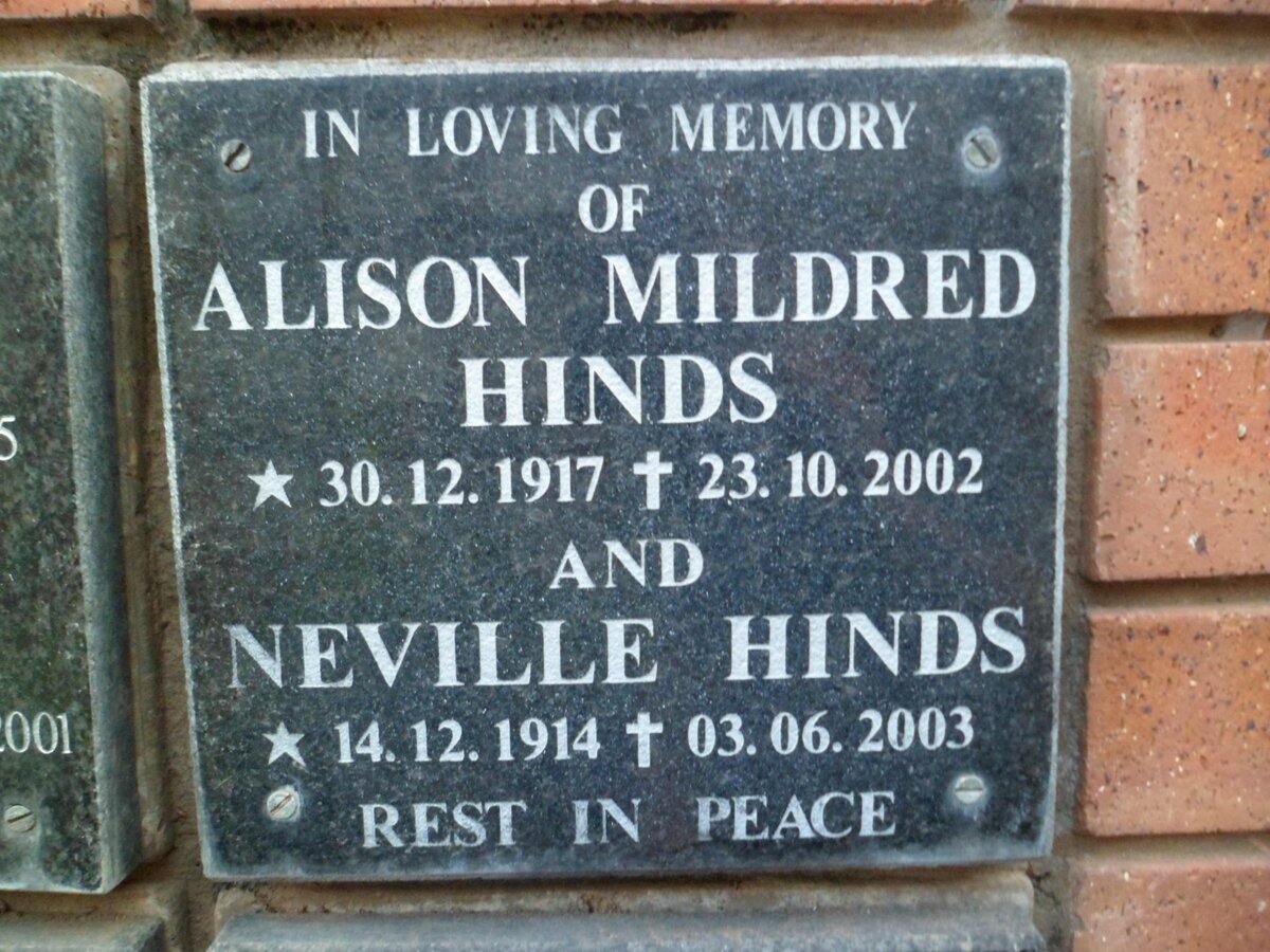 HINDS Neville 1914-2003 &amp; Alison Mildred 1917-2002